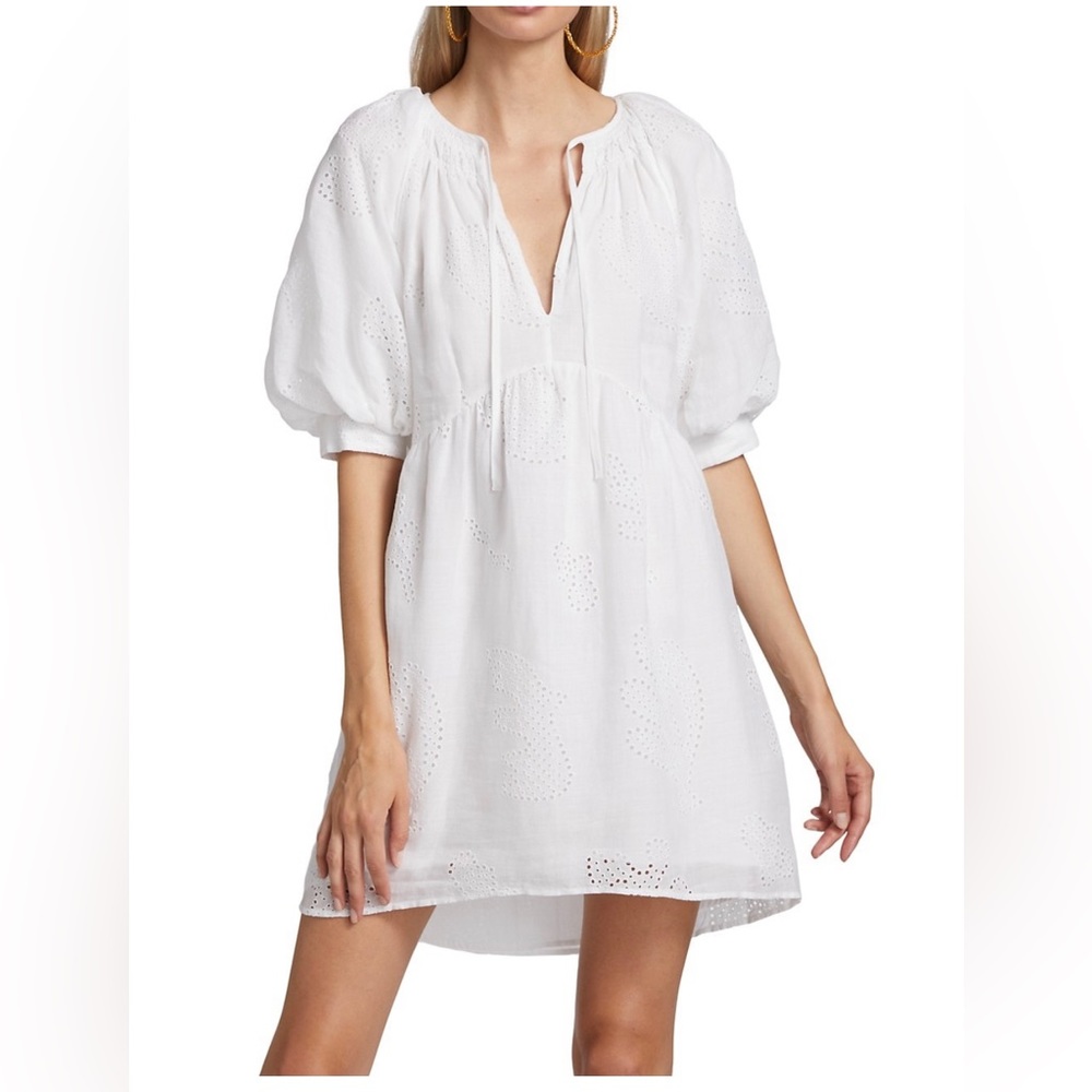 FRAME Eyelet Puff Sleeve Mini Dress